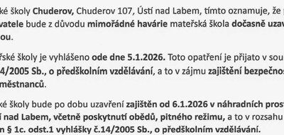 Oznámení o uzavření MŠ